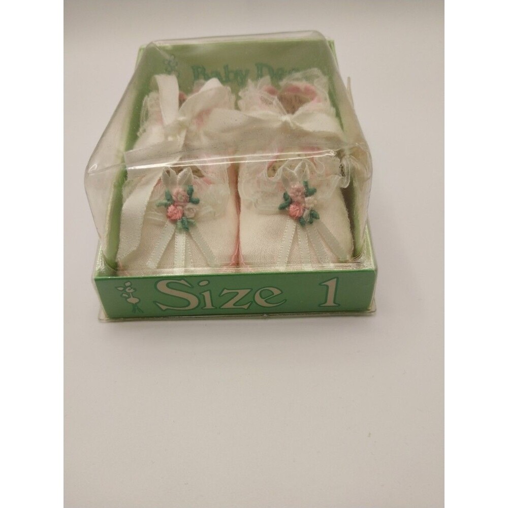 Baby Deer Baby Shoes Size 1 White Pink Fabric Floral Embroidery Infant New Gift
